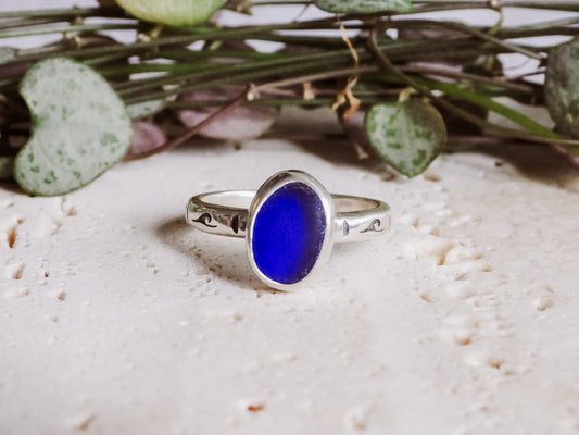 Cornish Blue "Keynvor" Seaglass Ring | Gylly Beach, Falmouth