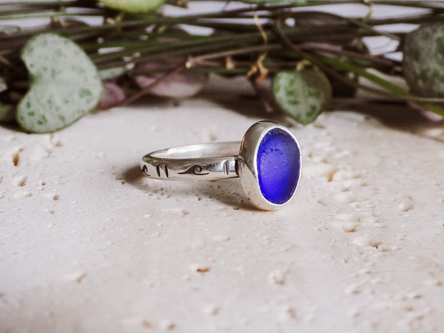 Cornish Blue "Keynvor" Seaglass Ring | Gylly Beach, Falmouth