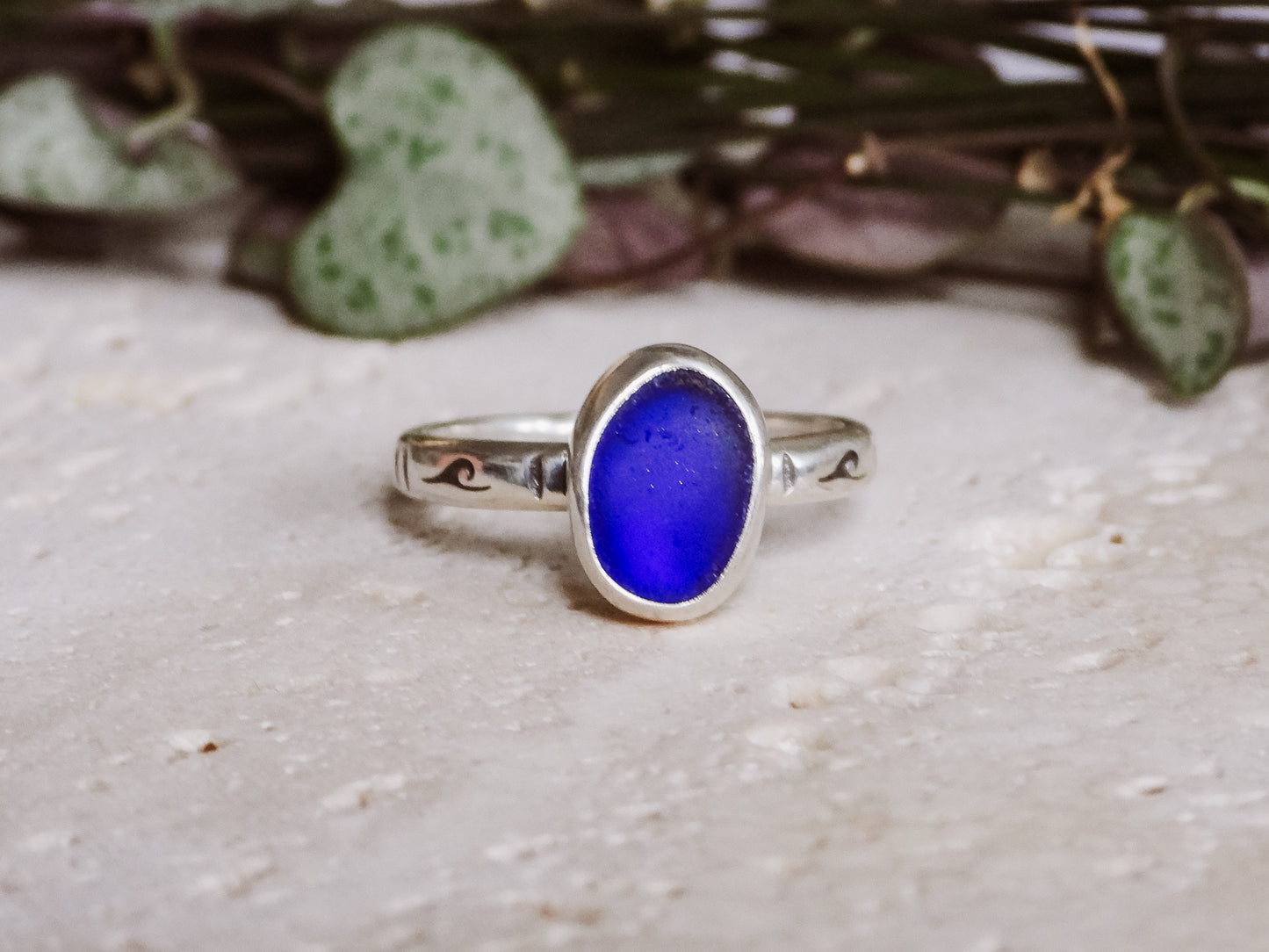 Cornish Blue "Keynvor" Seaglass Ring | Gylly Beach, Falmouth