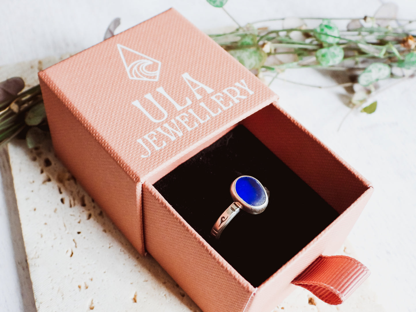 Cornish Blue "Keynvor" Seaglass Ring | Gylly Beach, Falmouth