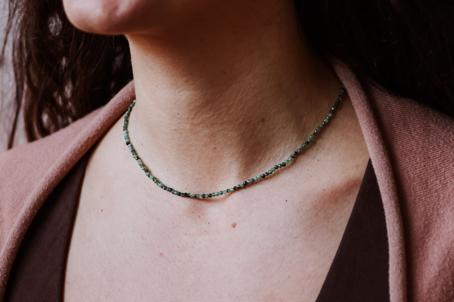 Dainty Emerald "Compassion" Gemstone Necklace | May Birthstone | Faceted Beads