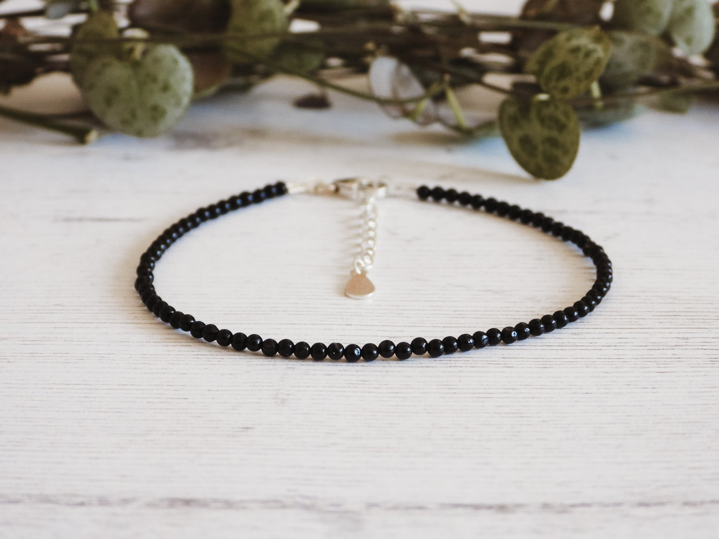 dainty black onyx beaded bracelet with chain