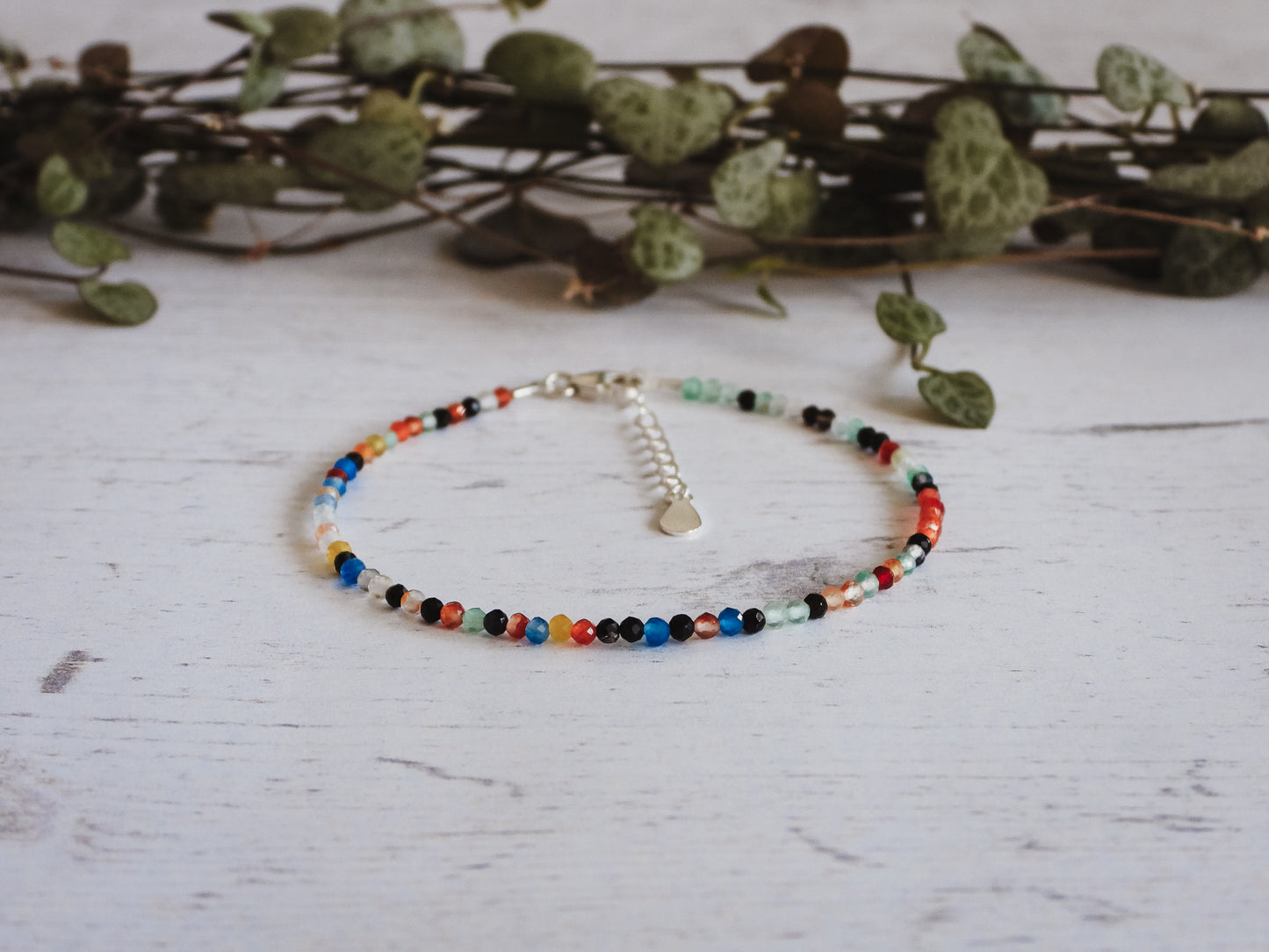 adjustable gemstone bracelet with 2mm rainbow agate