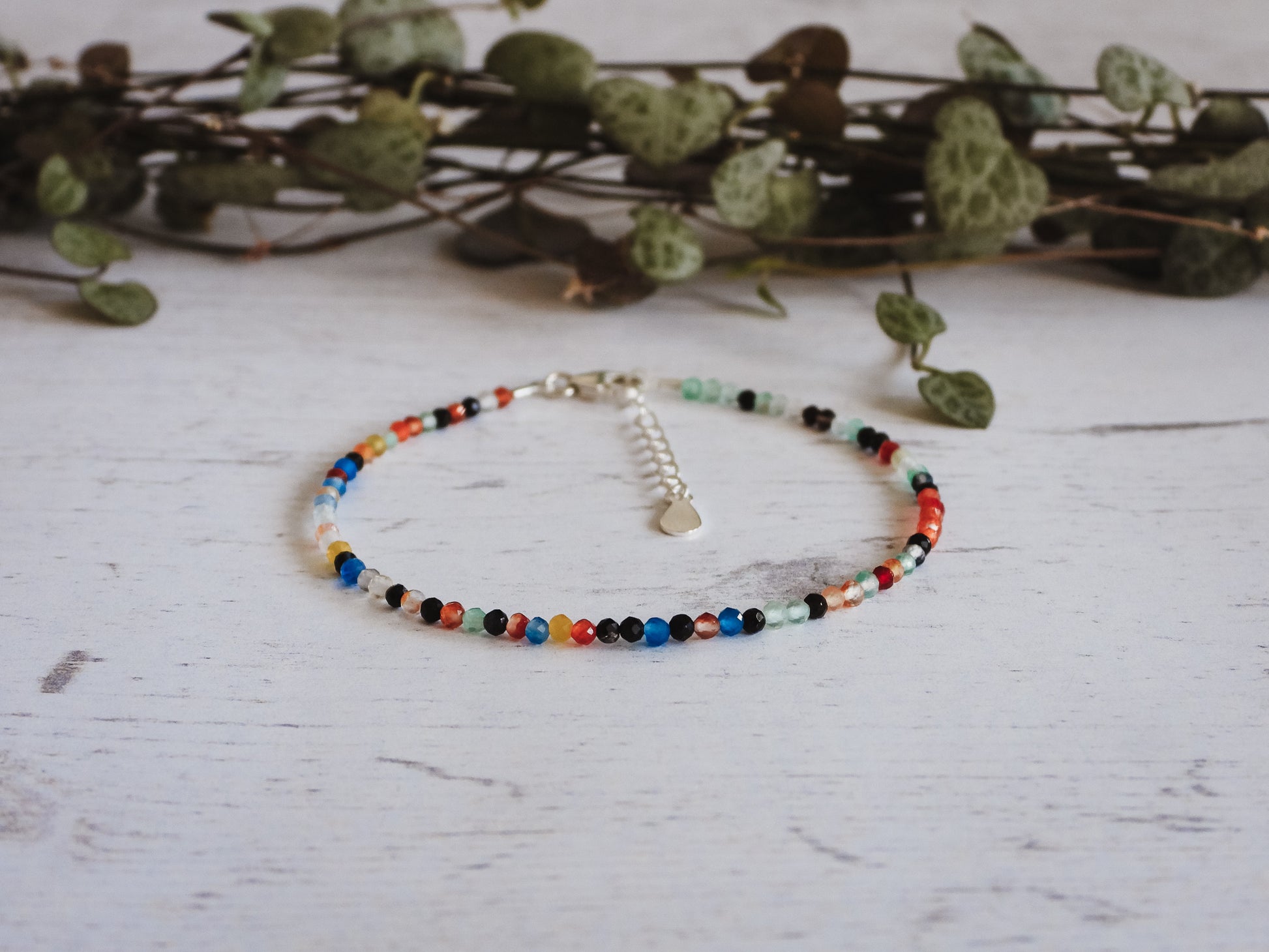 adjustable gemstone bracelet with 2mm rainbow agate