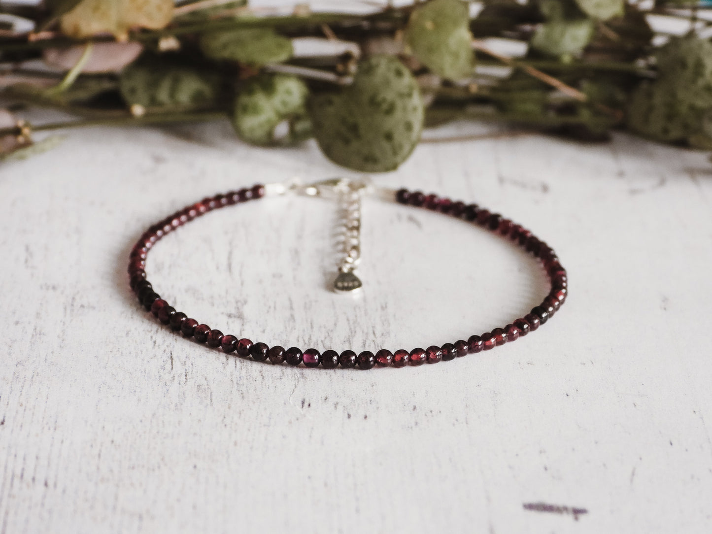 adjustable garnet birthstone boho style bracelet