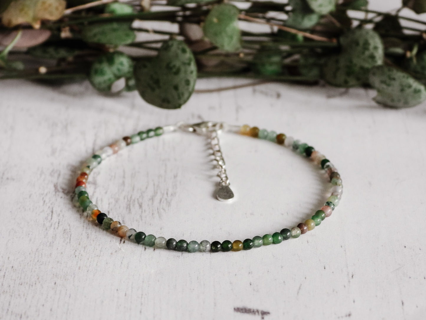 adjustable indian agate bracelet with sterling silver chain