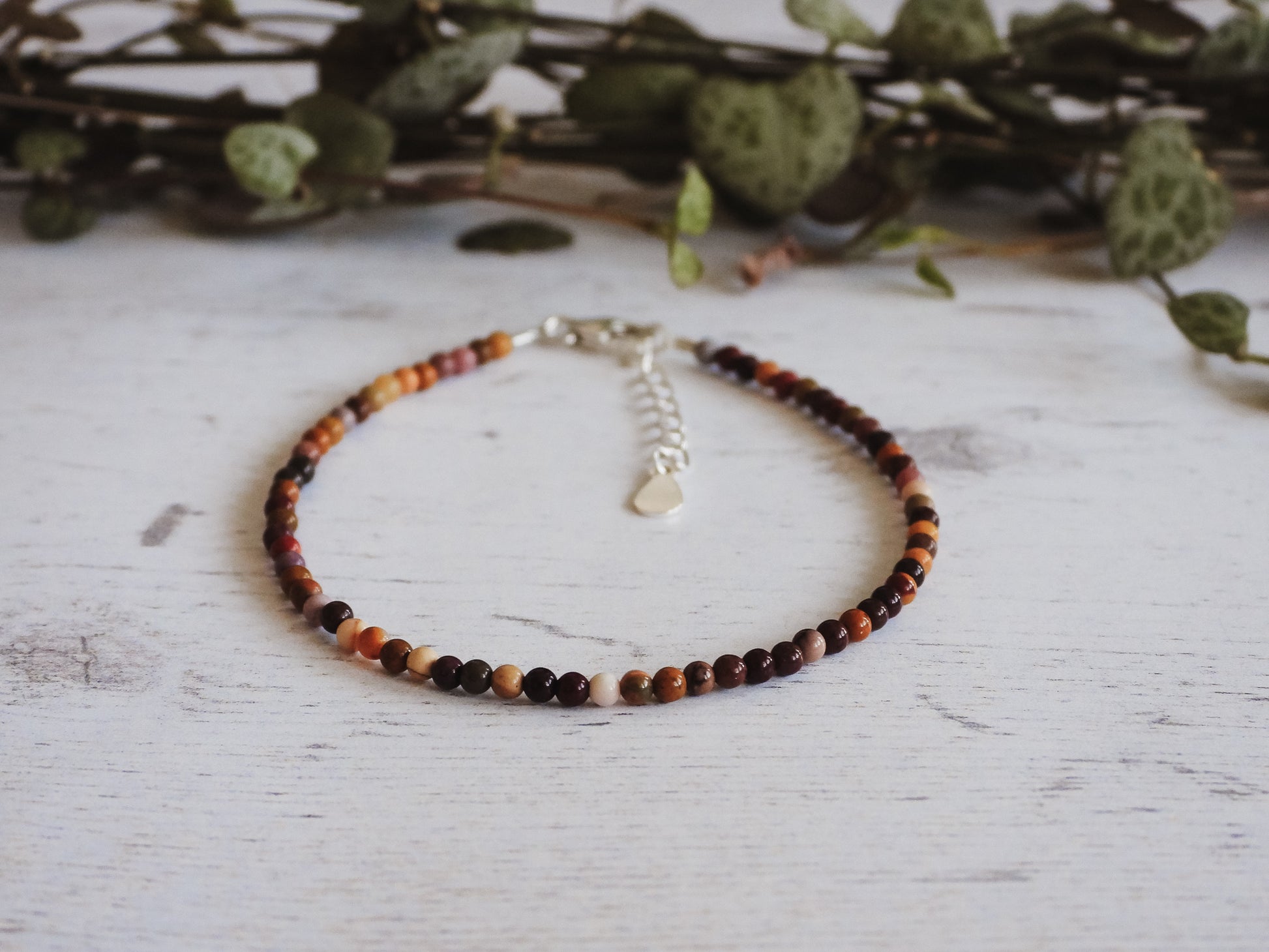 dainty adjustable mookaite gemstone beaded bracelet