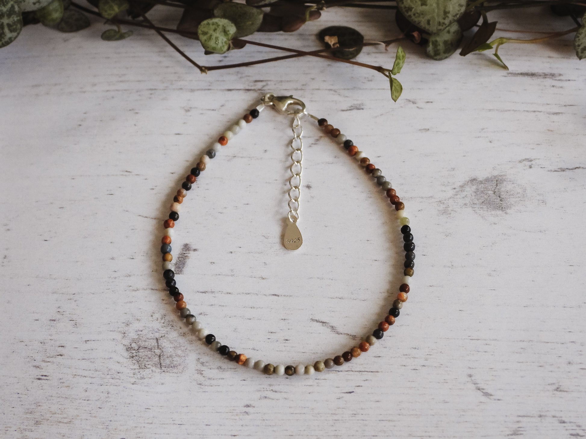 picasso stone jasper 2mm beaded bracelet with extension chain