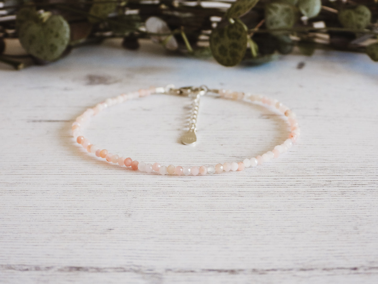 adjustable pink opal beaded bracelet for october birthstone