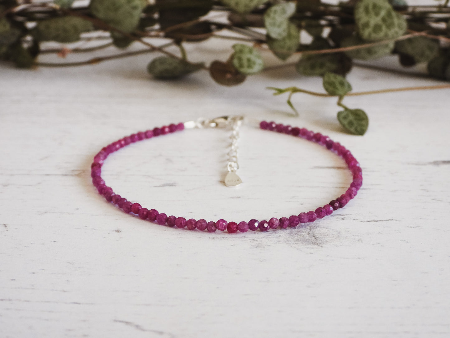 dainty adjustable ruby July birthstone bracelet with extension chain