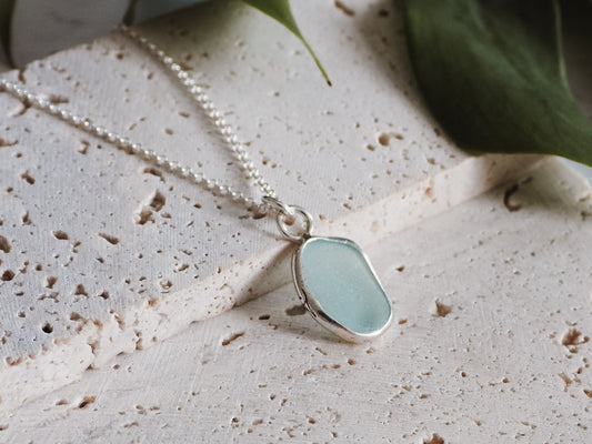 Aqua Blue Cornish Seaglass Charm Necklace | Grebe, Helford Passage