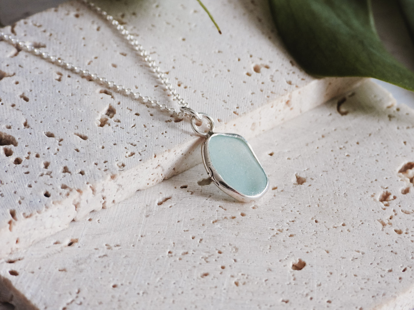 Aqua Blue Cornish Seaglass Charm Necklace | Grebe, Helford Passage