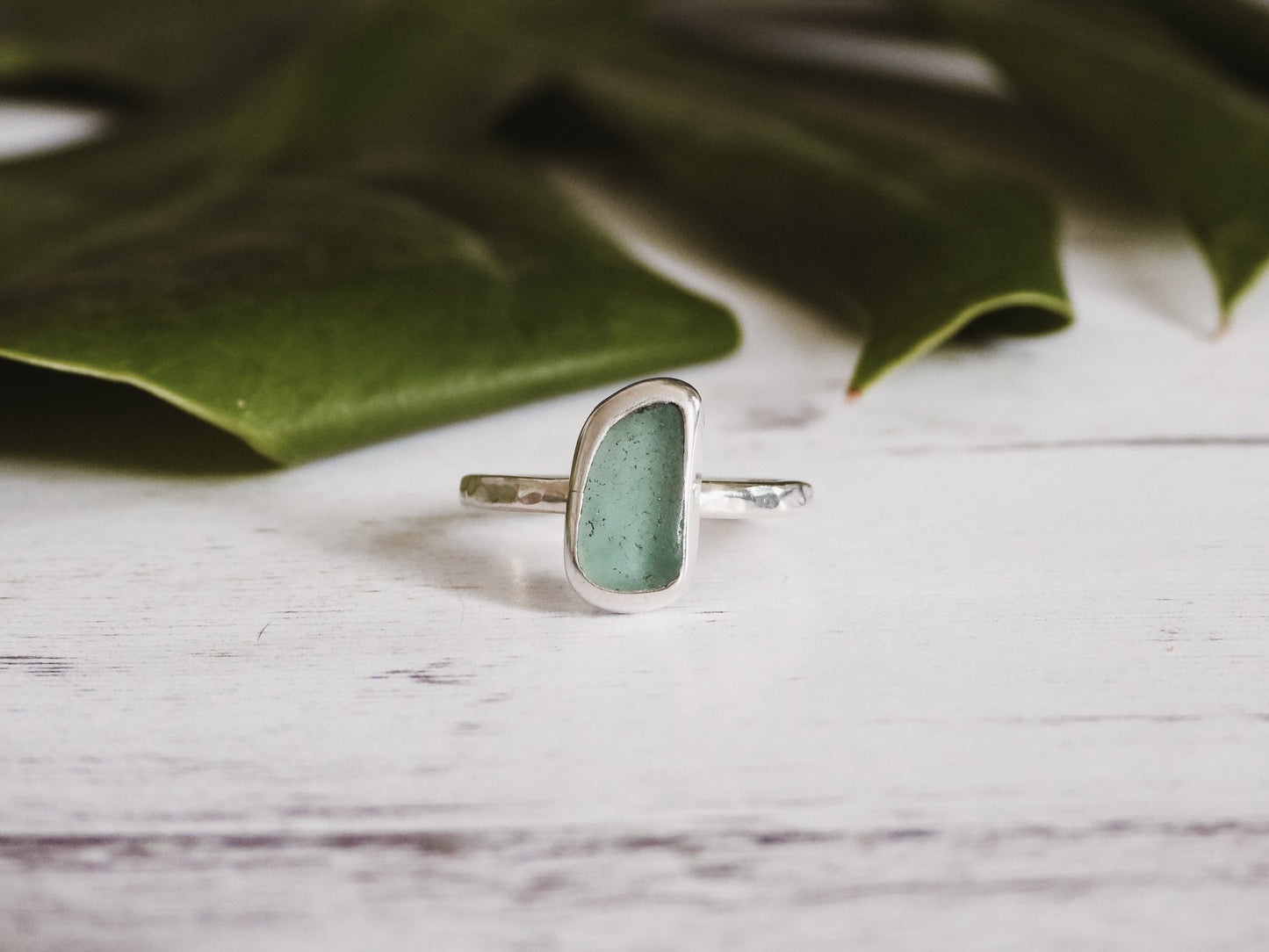 Dainty Aqua Cornish Seaglass Stacking Ring | Godrevy Beach, Cornwall