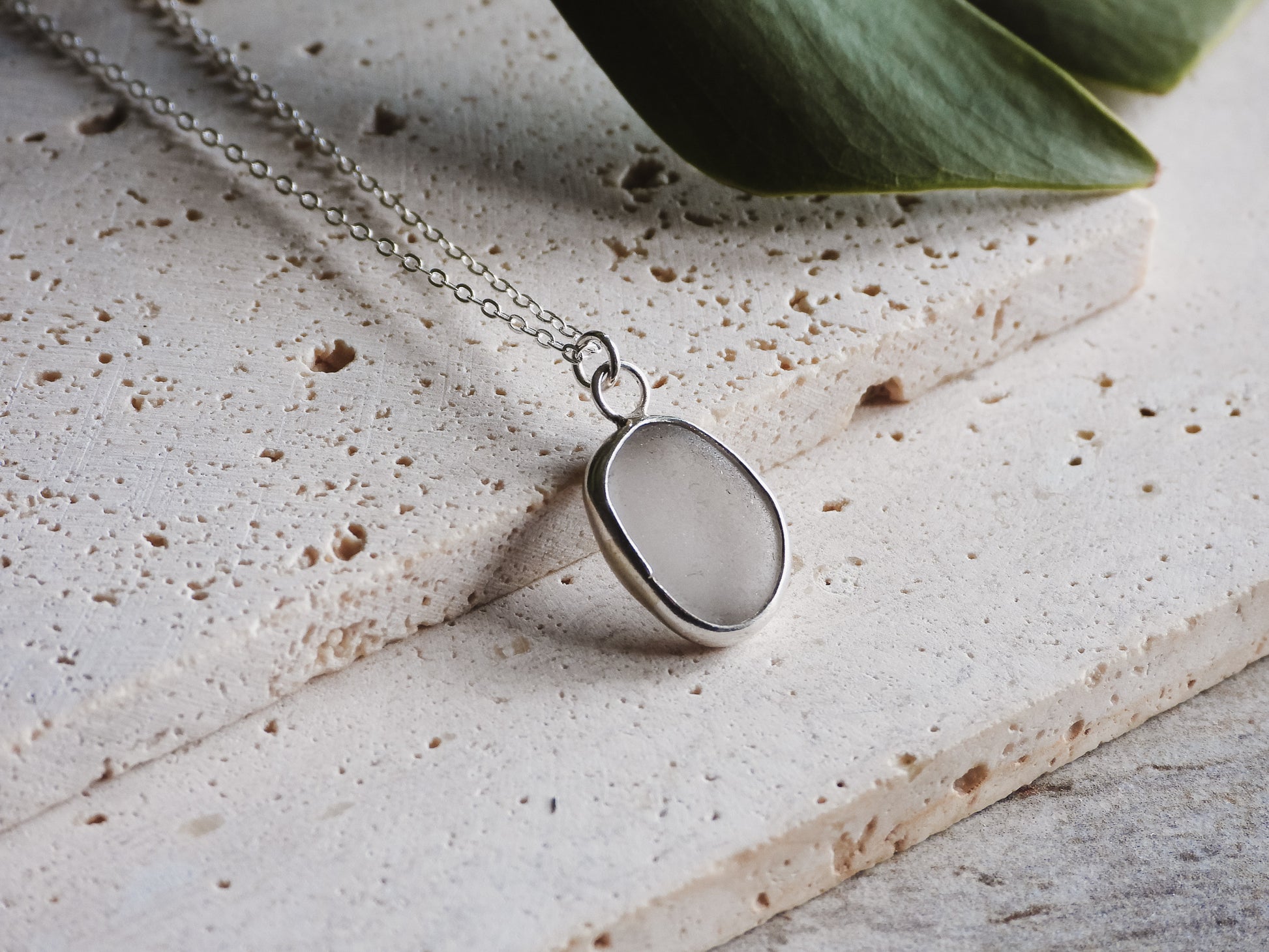 rare grey cornish seaglass charm necklace