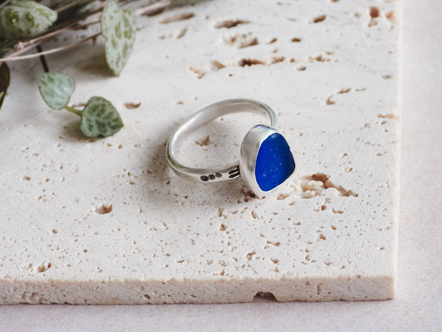 beachy boho jewellery with blue Cornish seaglass ring