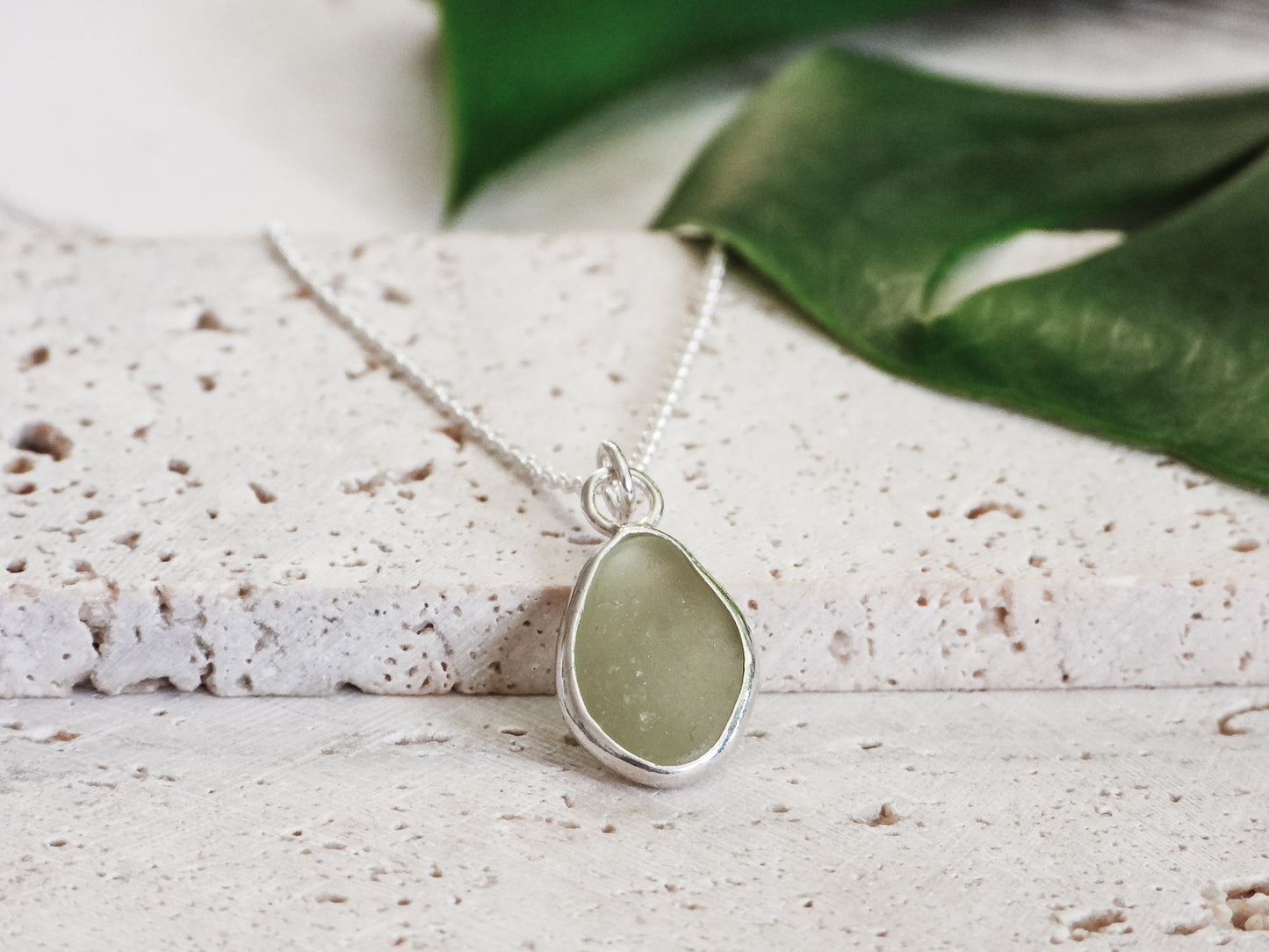 Light Green Cornish Seaglass Charm Necklace | Perranporth