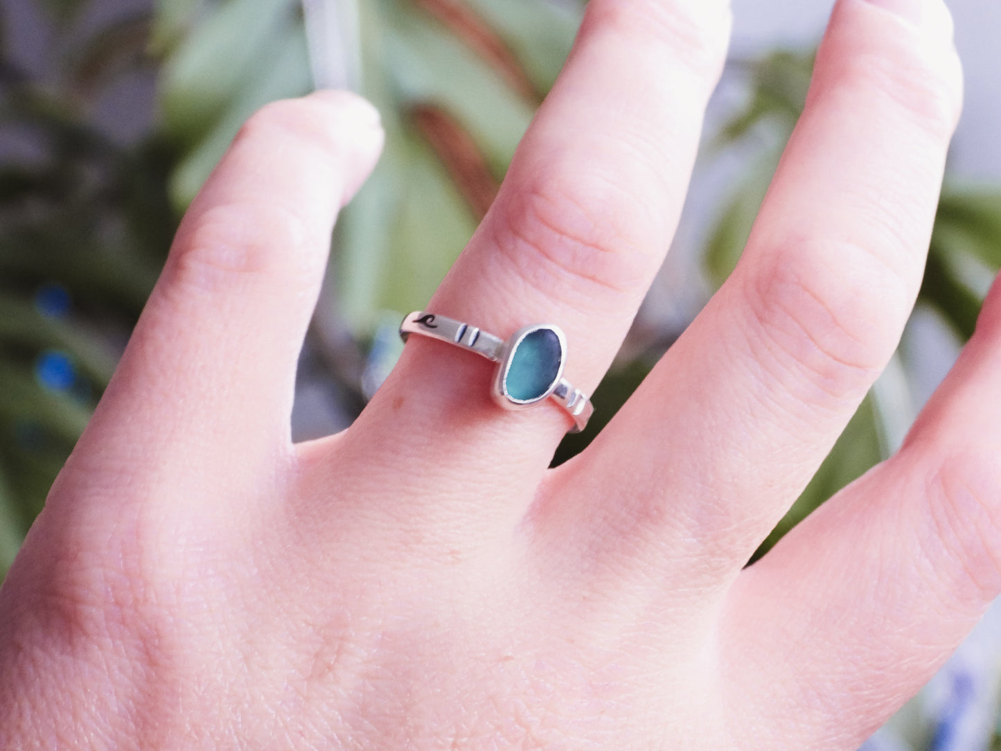 Teal Cornish Seaglass Stacking Ring | Gylly Beach, Falmouth