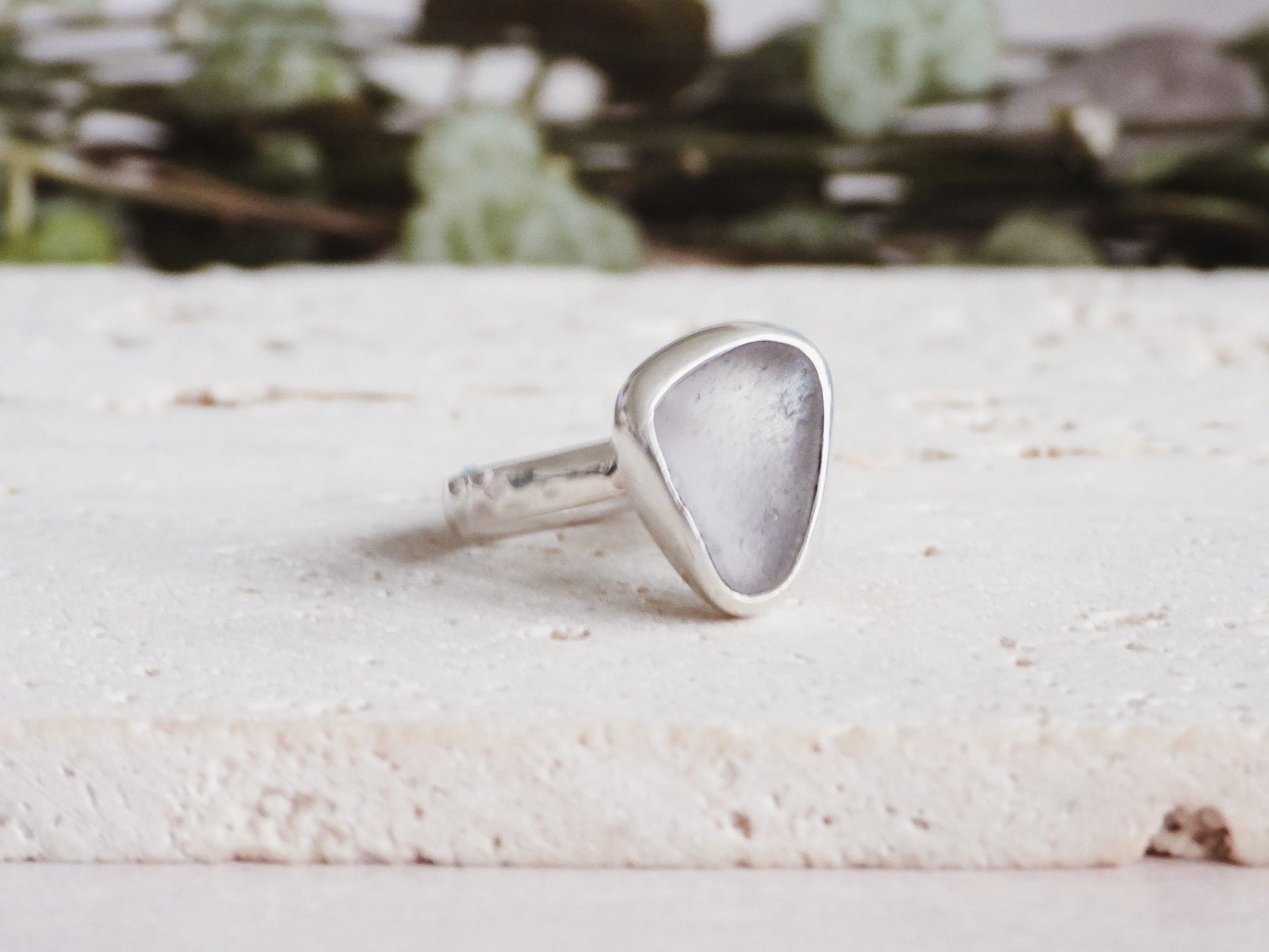 beachy boho style lilac Cornish seaglass ring