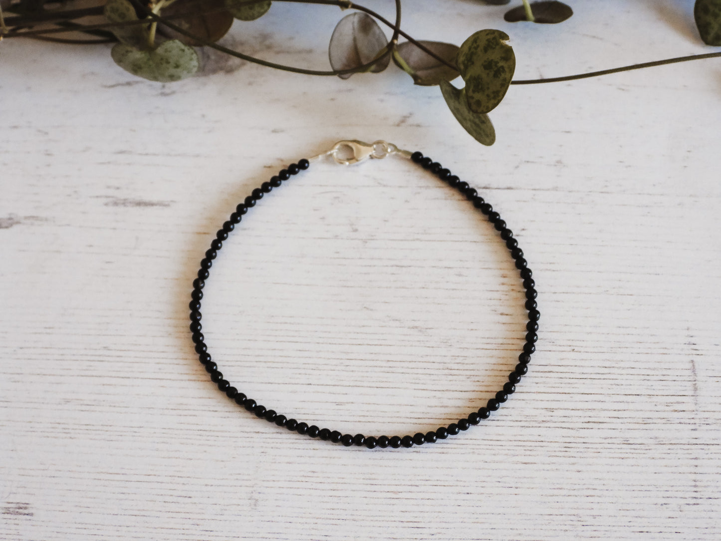 black onyx 2mm beaded bracelet