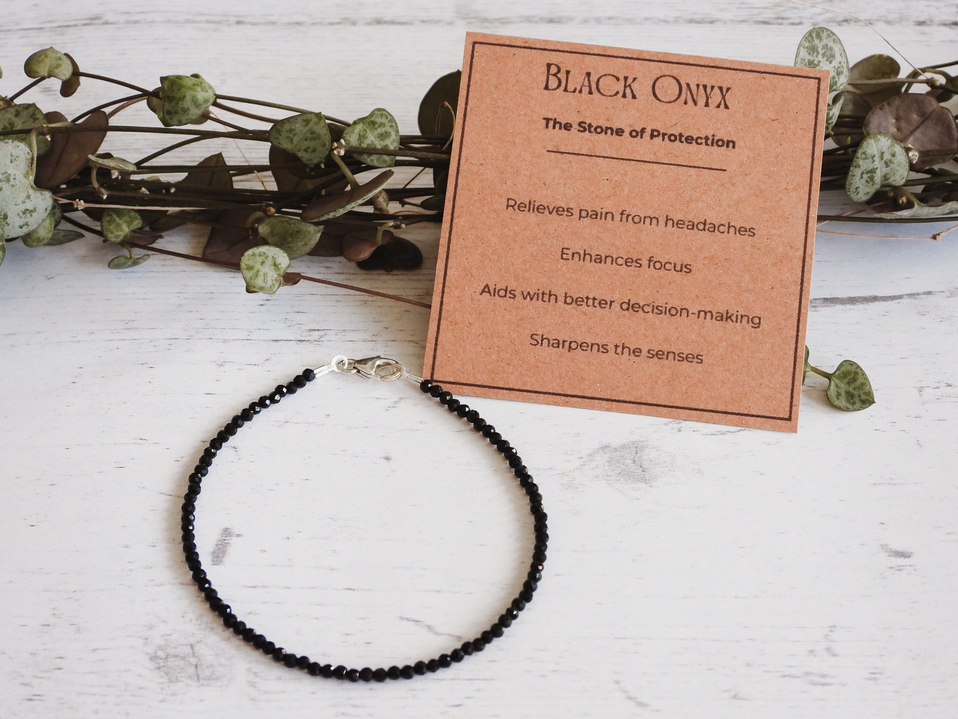 black onyx protection reiki bracelet with healing card