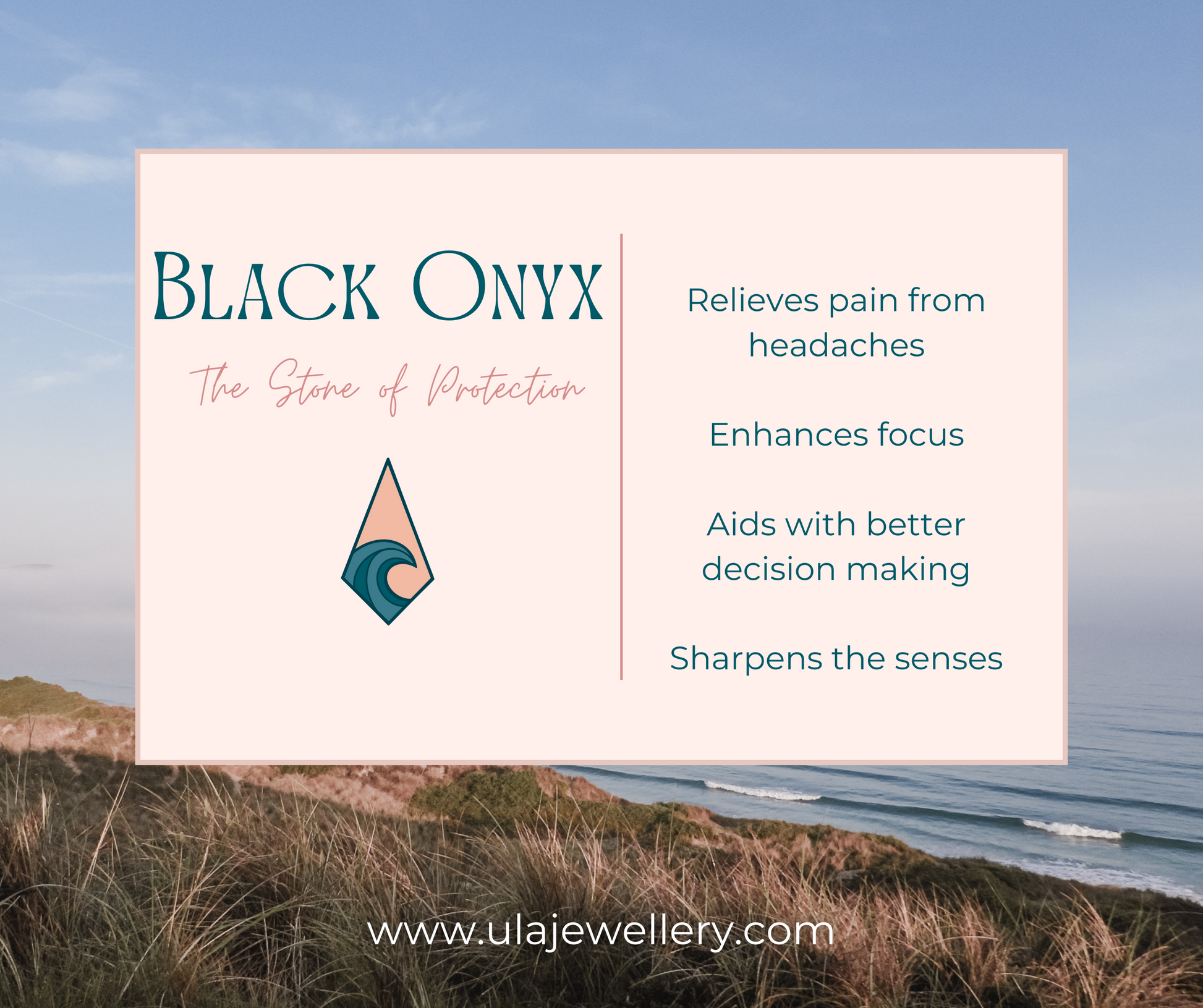 black onyx crystal healing properties infographic by Ula Jewellery