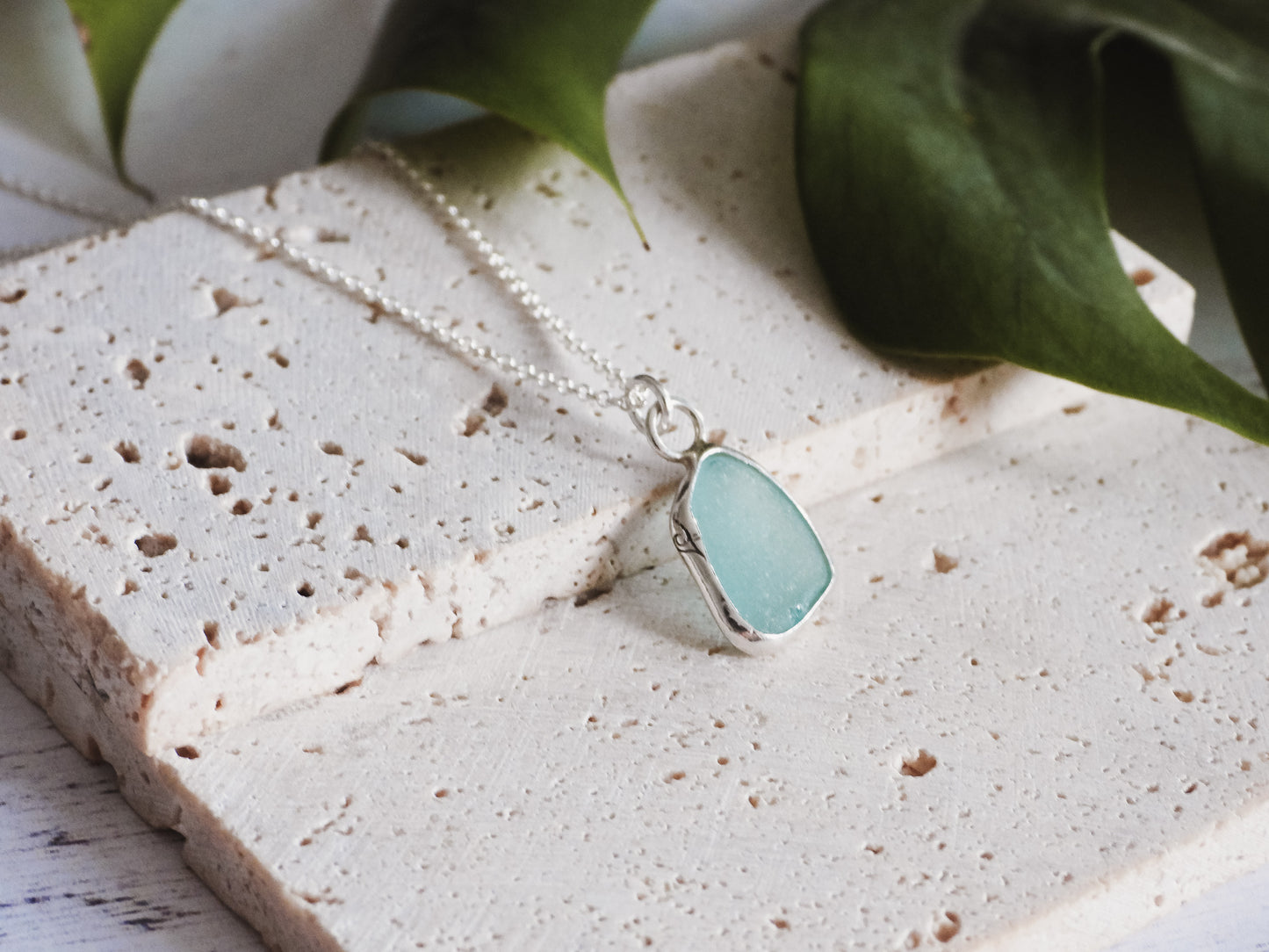 Aqua Blue Cornish Seaglass Charm Necklace | St.Ives Harbour