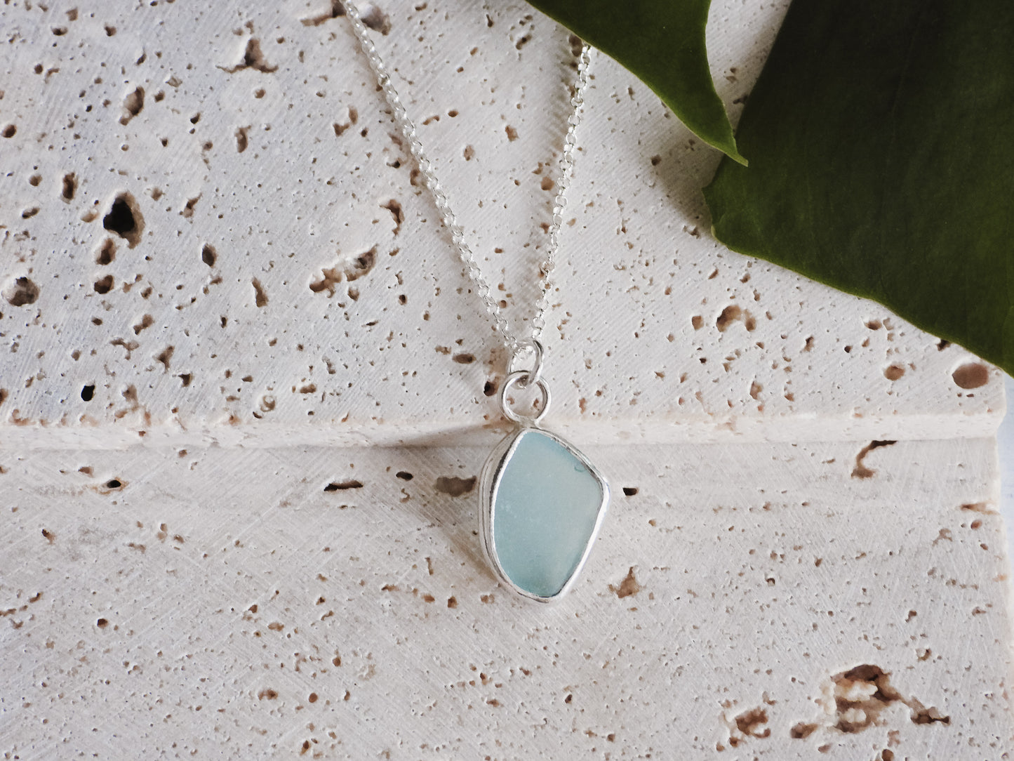 Aqua Blue Cornish Seaglass Charm Necklace | Crantock Beach, Newquay