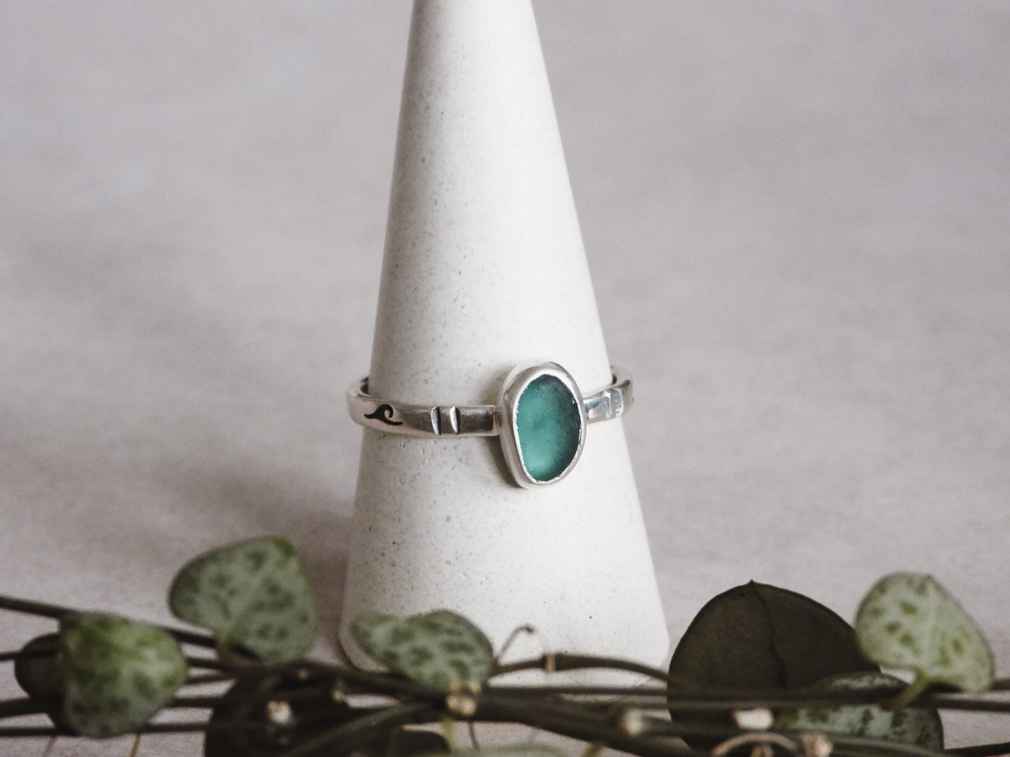 Teal Cornish Seaglass Stacking Ring | Gylly Beach, Falmouth