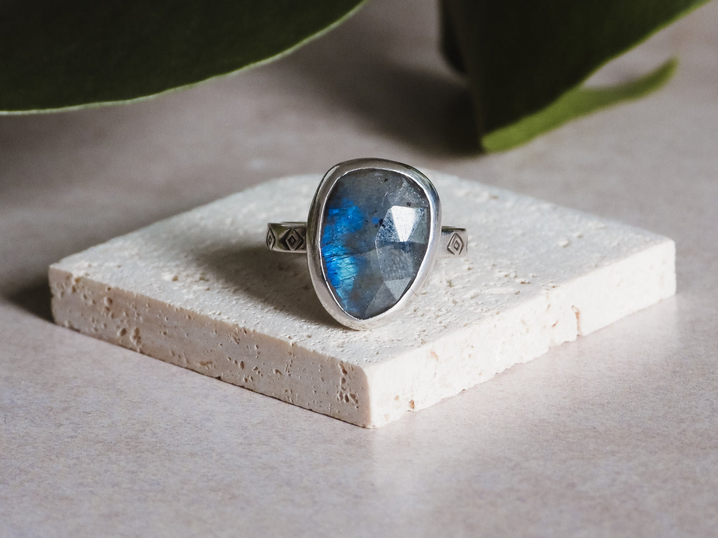 bohemian style silver labradorite ring