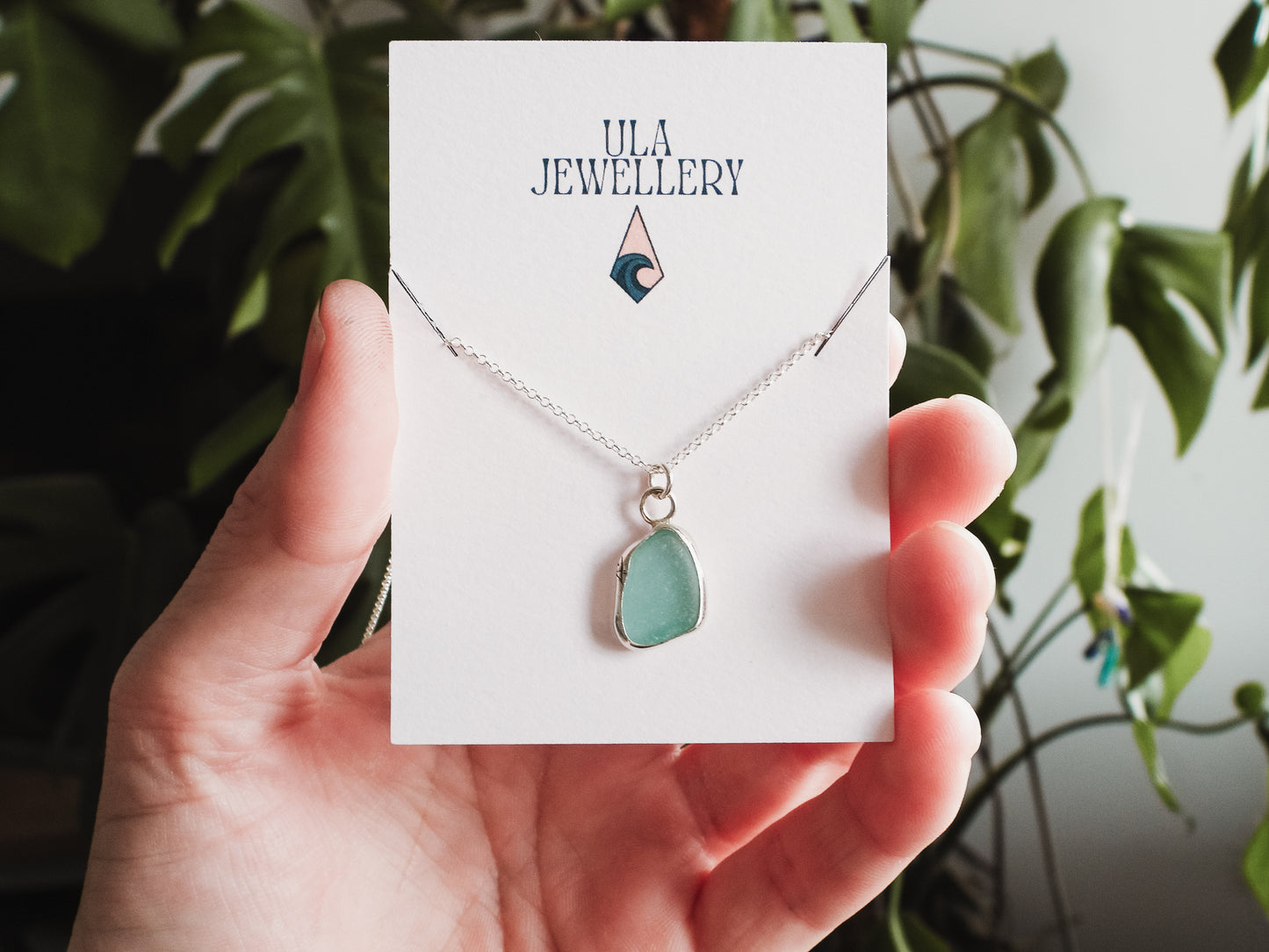 Aqua Blue Cornish Seaglass Charm Necklace | St.Ives Harbour