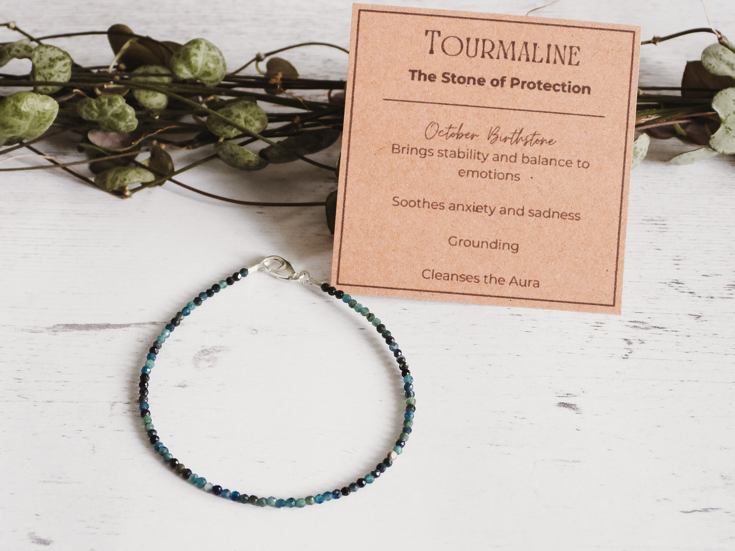 Dainty Blue Tourmaline  "Forgiveness" Gemstone Bracelet | October Birthday | Faceted Beads