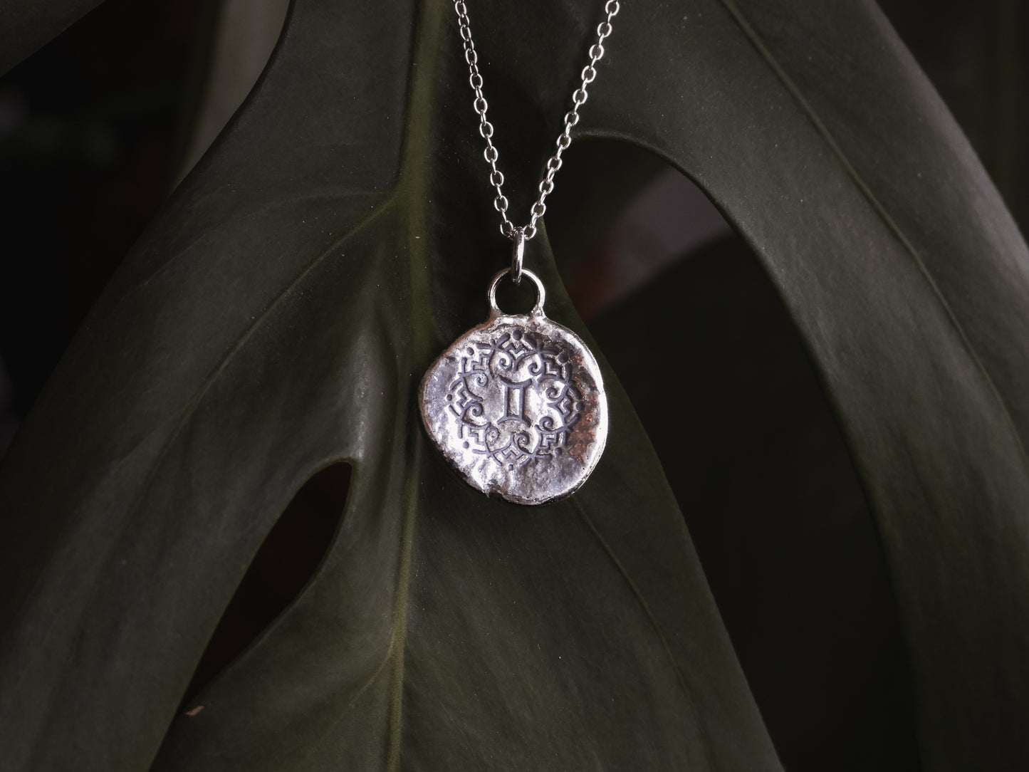 rustic and organic gemini star sign coin necklace