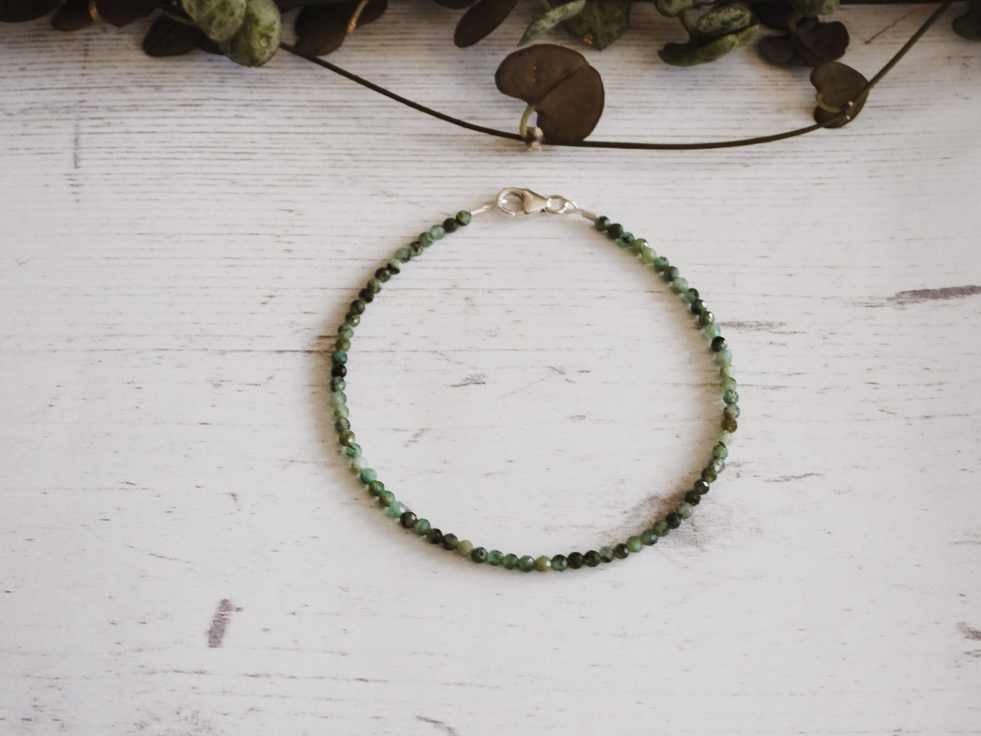 boho style reiki gemstone bracelet with emerald beads