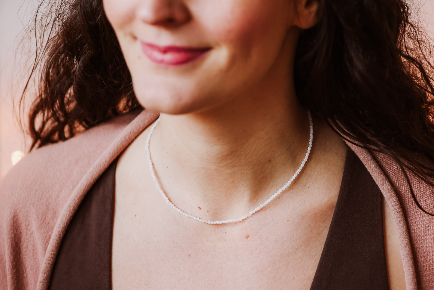 boho style crystal healing necklace with moonstone beads