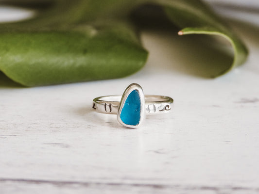 Rare Turquoise Cornish Seaglass Ring | Helford River