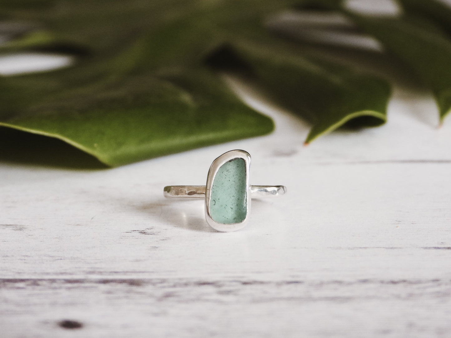 Dainty Aqua Cornish Seaglass Stacking Ring | Godrevy Beach, Cornwall