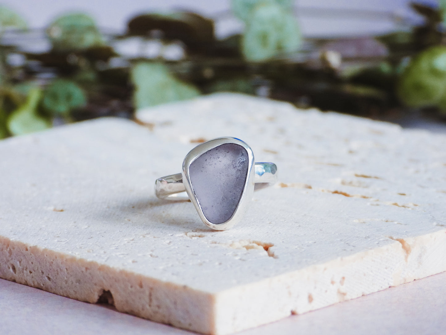 purple Cornish seaglass ring rare sterling silver