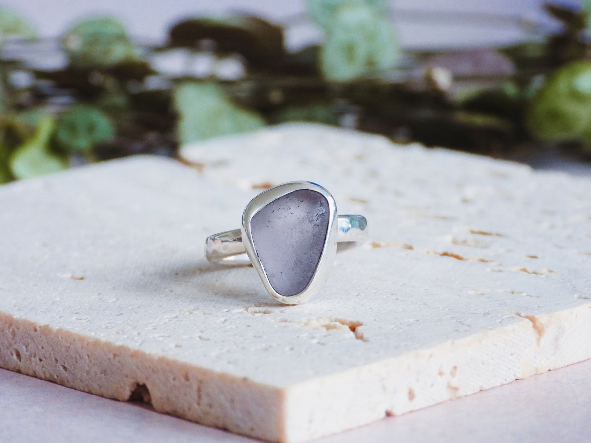 purple Cornish seaglass ring rare sterling silver