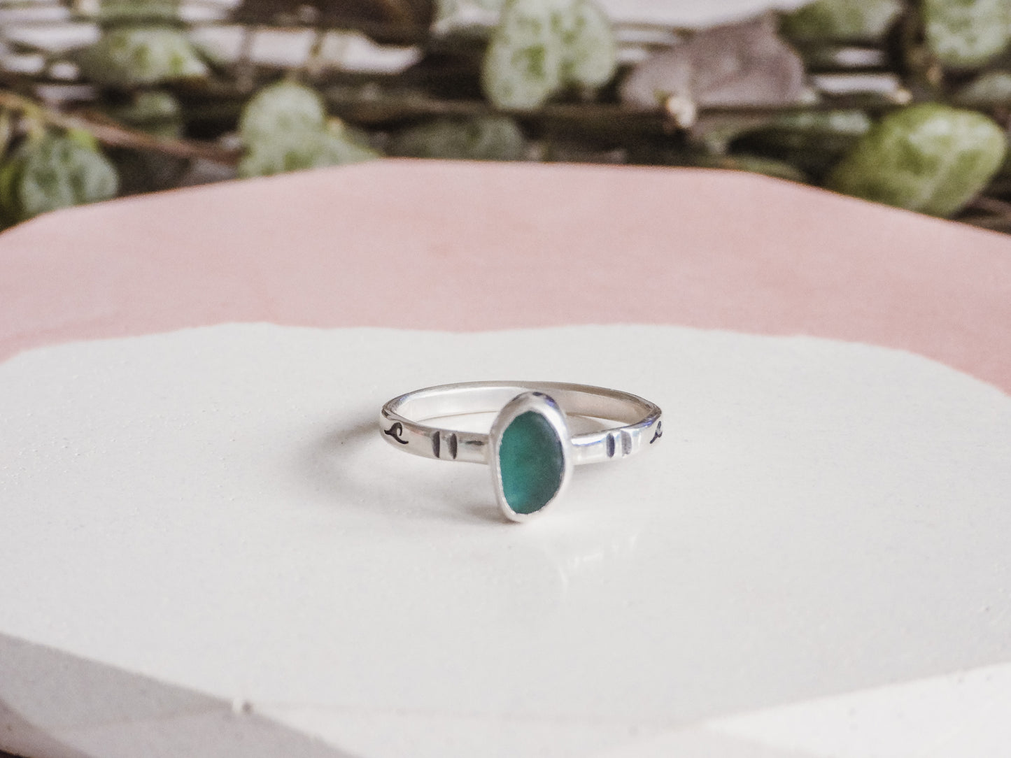 Teal Cornish Seaglass Stacking Ring | Gylly Beach, Falmouth