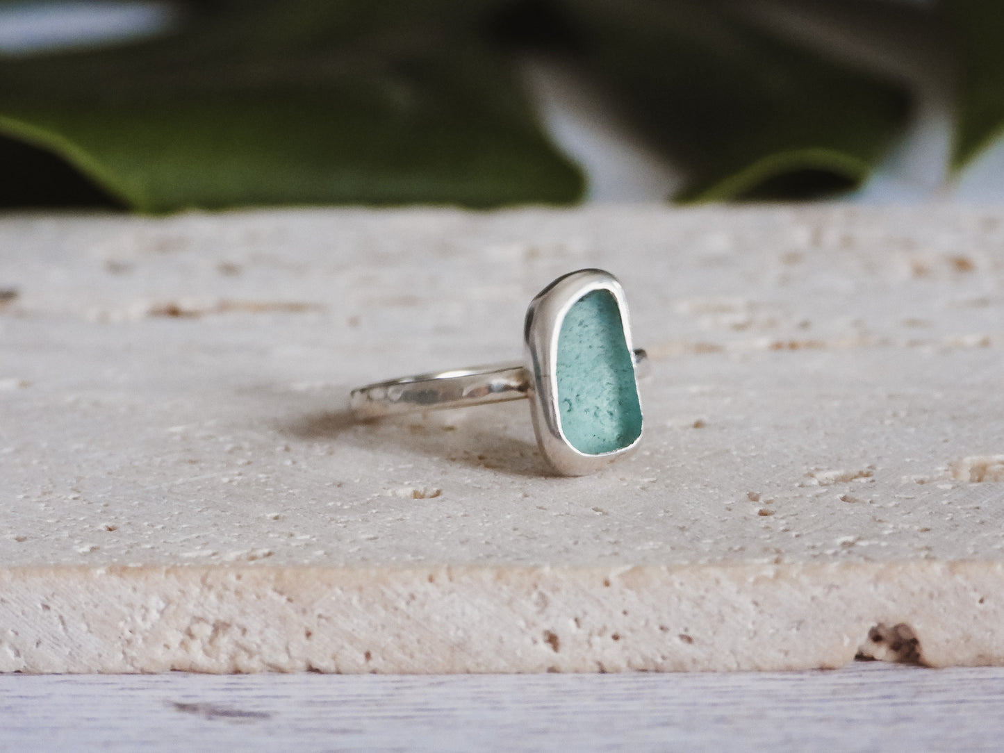 Dainty Aqua Cornish Seaglass Stacking Ring | Godrevy Beach, Cornwall