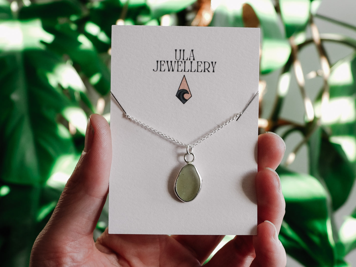 Light Green Cornish Seaglass Charm Necklace | Perranporth