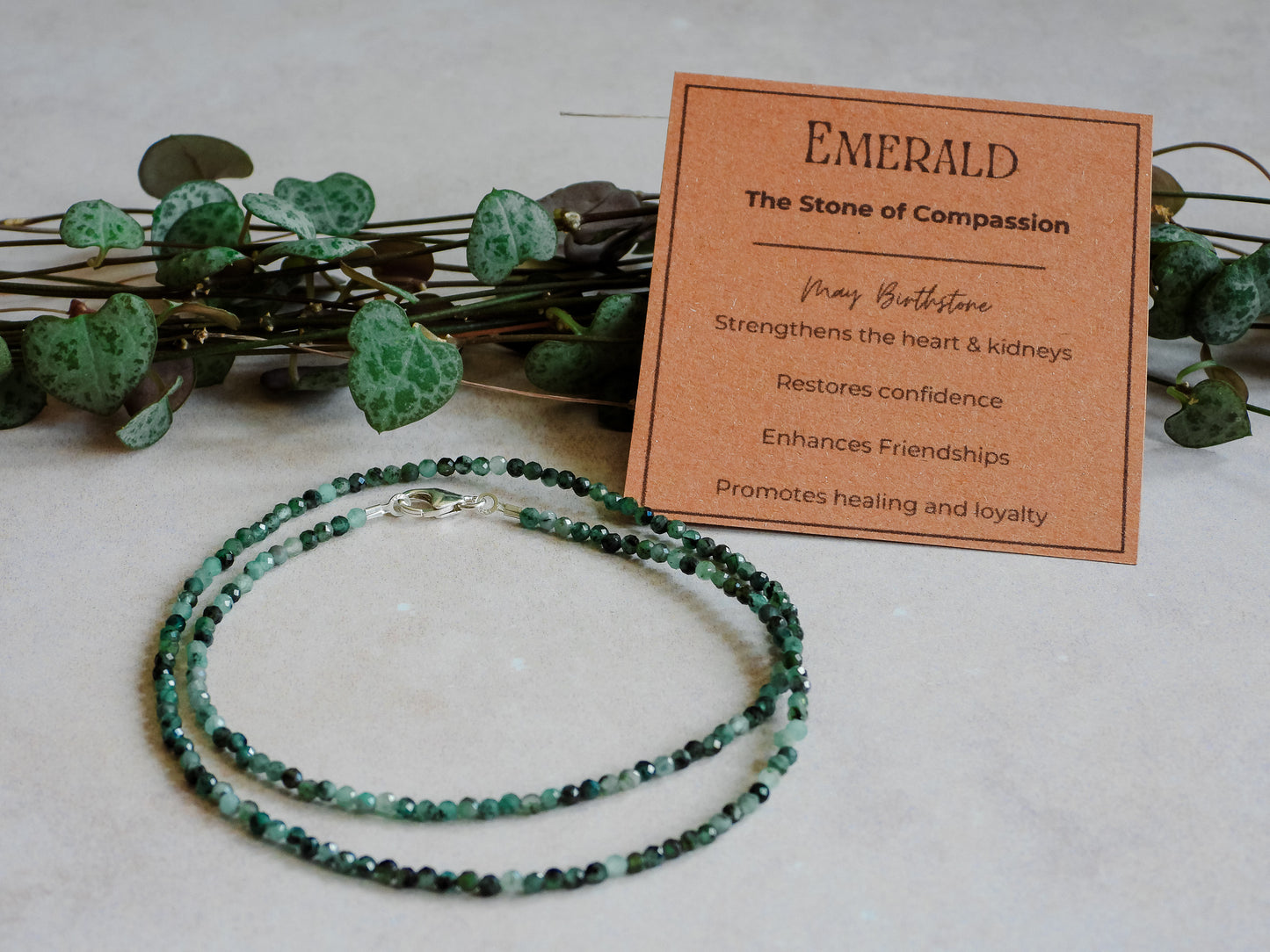 Dainty Emerald "Compassion" Gemstone Necklace | May Birthstone | Faceted Beads