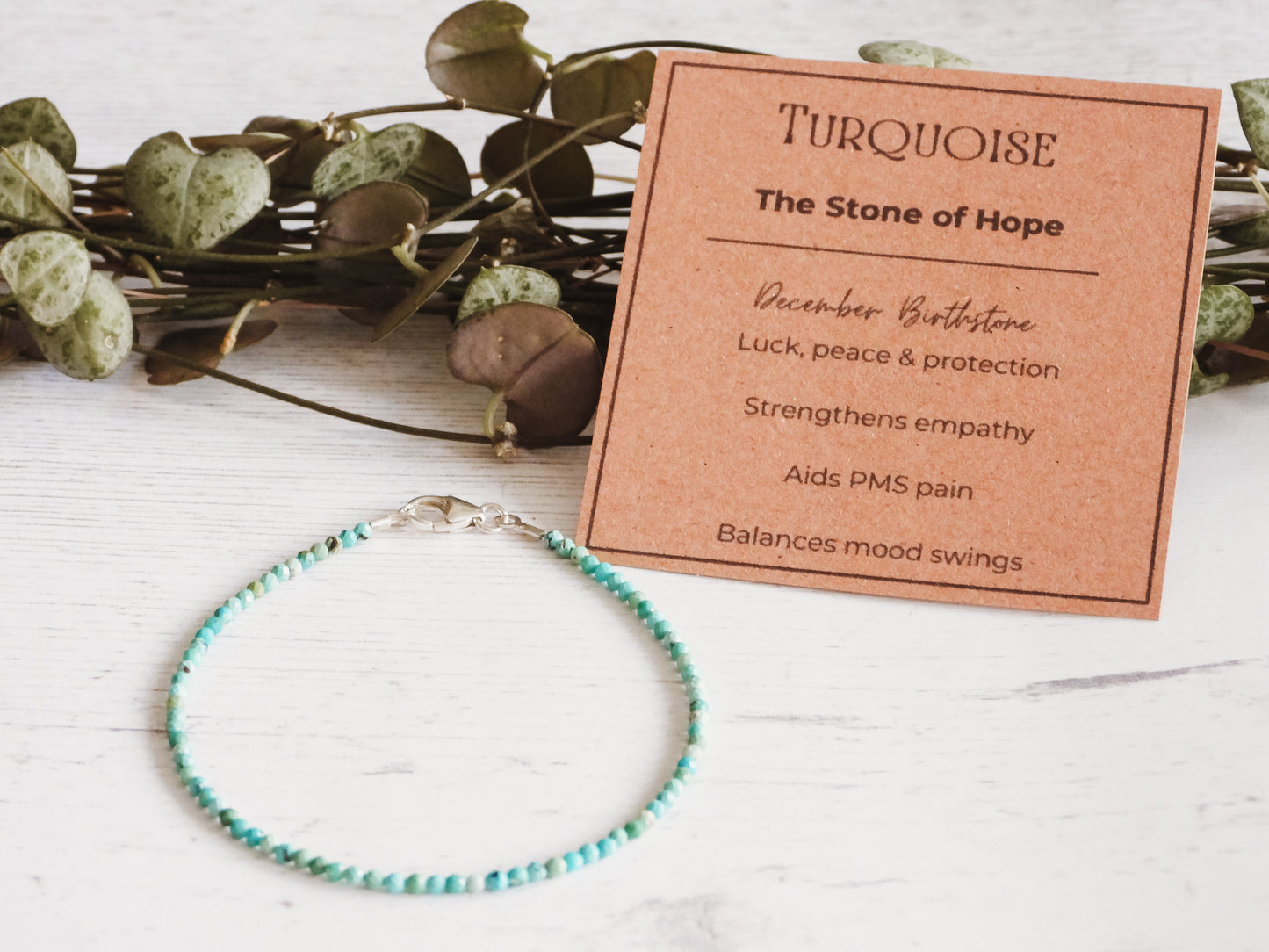 December birthstone, blue turquoise dainty beaded bracelet