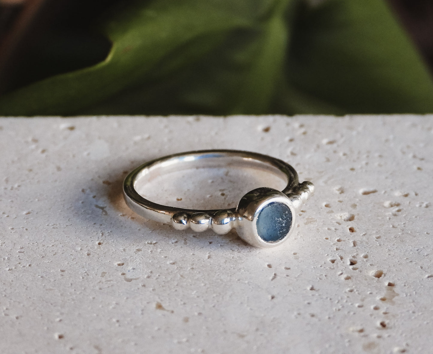 rare blue cornish seaglass engagment ring