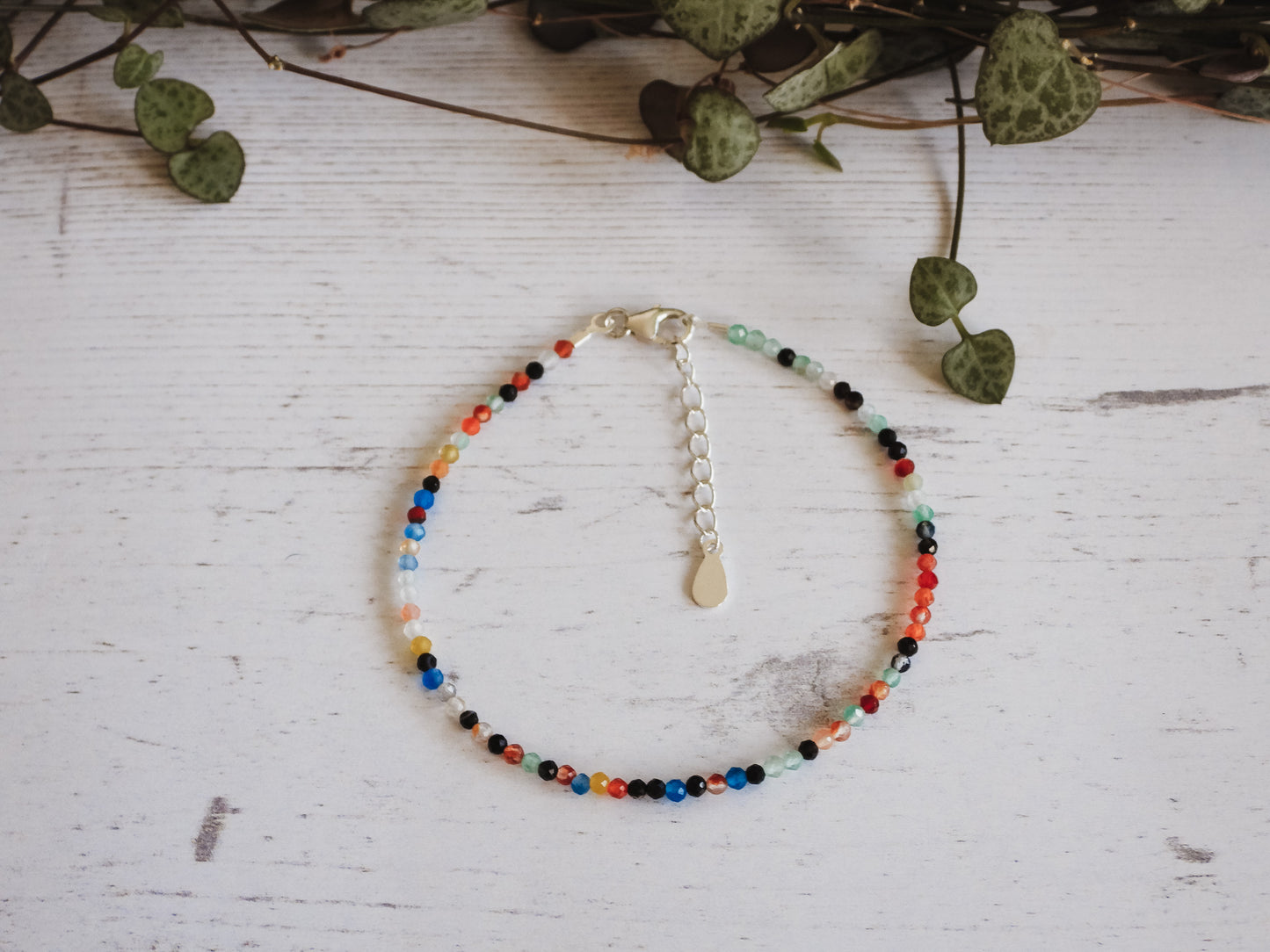 rainbow agate gemstone bracelet with sterling silver extension chain