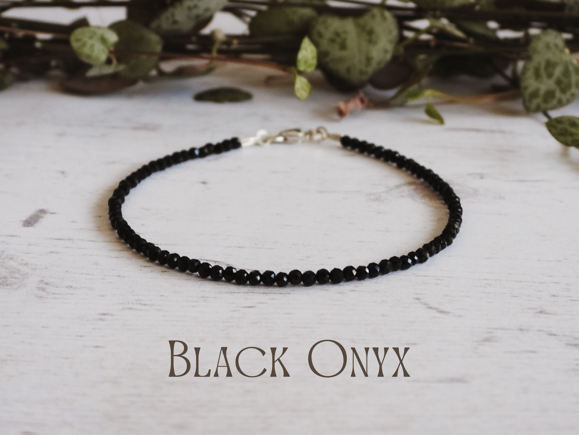 dainty black onyx beaded crystal healing bracelet