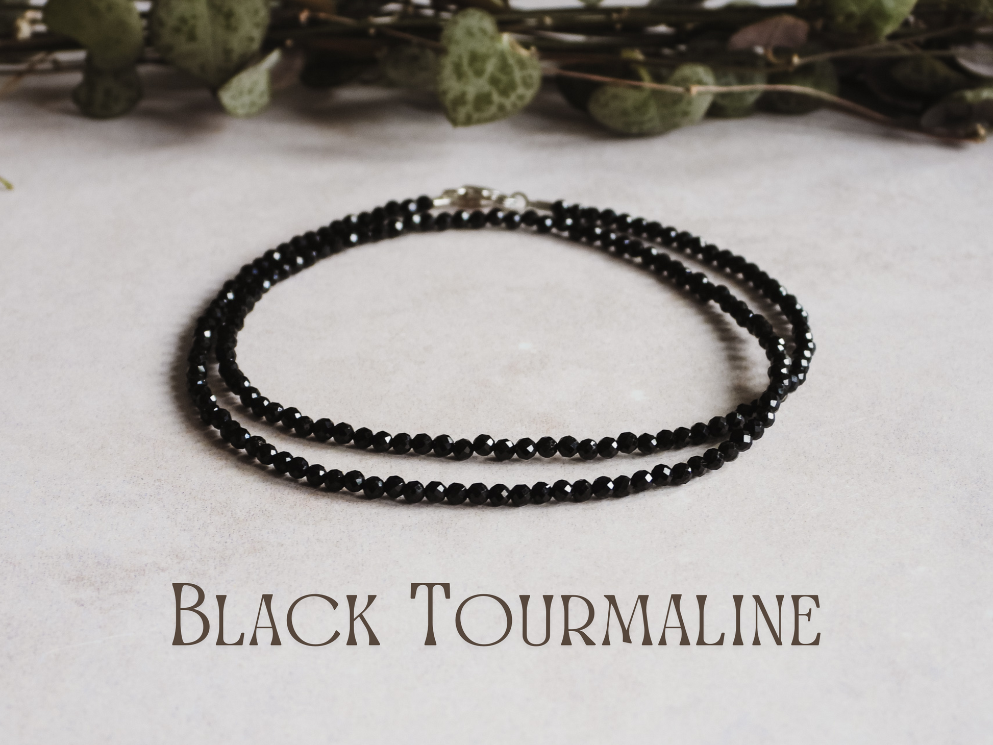 dainty black tourmaline gemstone beaded choker necklace