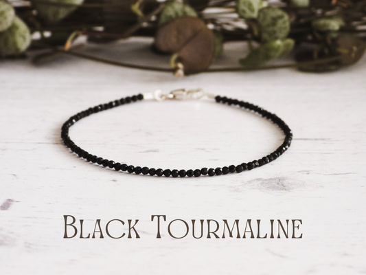 dainty black tourmaline protection beaded bracelet