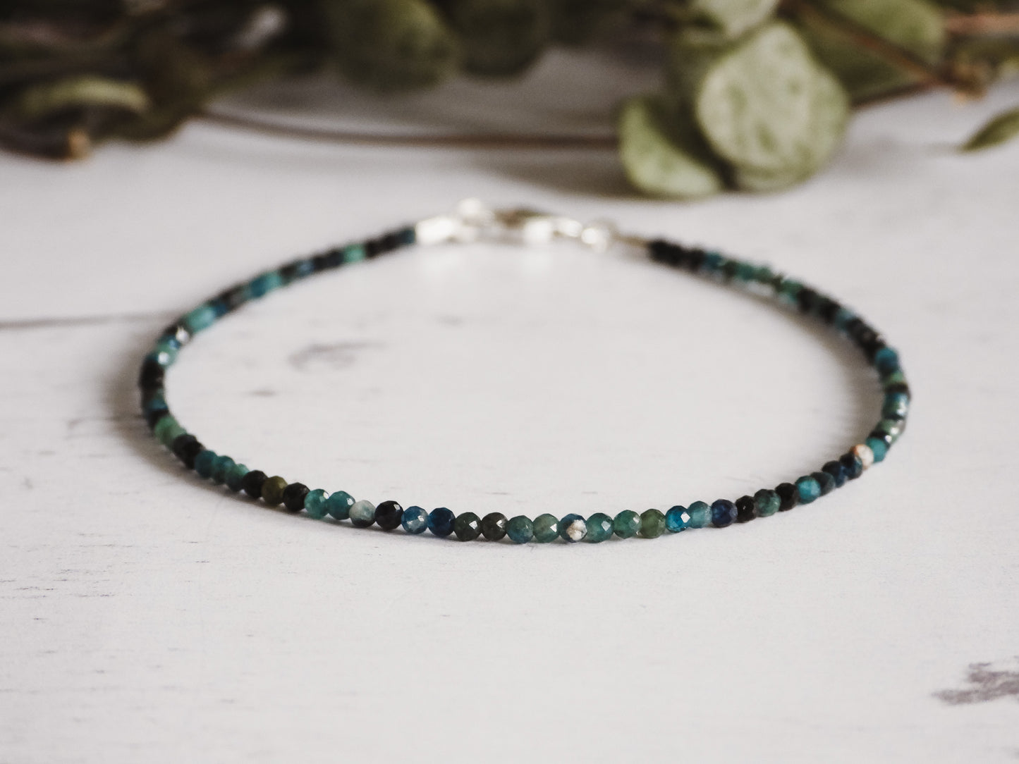 minimalist and dainty blue tourmaline gemstone beaded bracelet