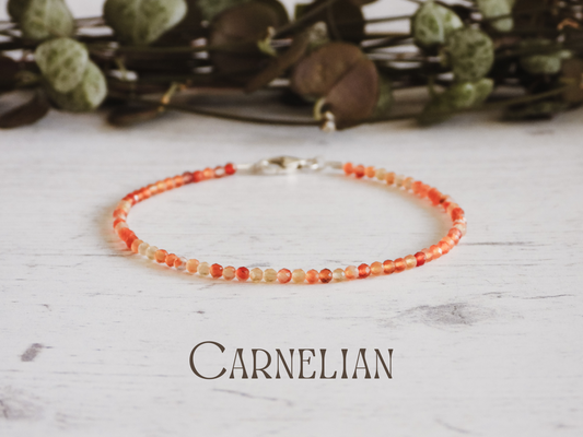 dainty orange carnelian gemstone beaded bracelet with silver clasp